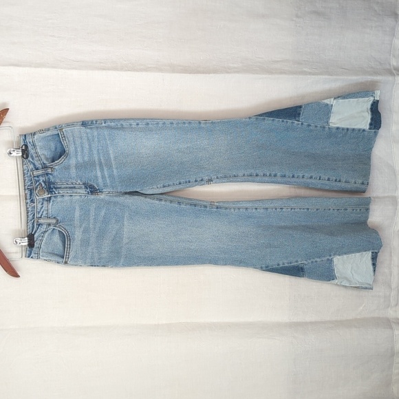 No Brand High Rise Light Wash Patchwork Bell Bottom Flare Jean Size 24 - Picture 1 of 6